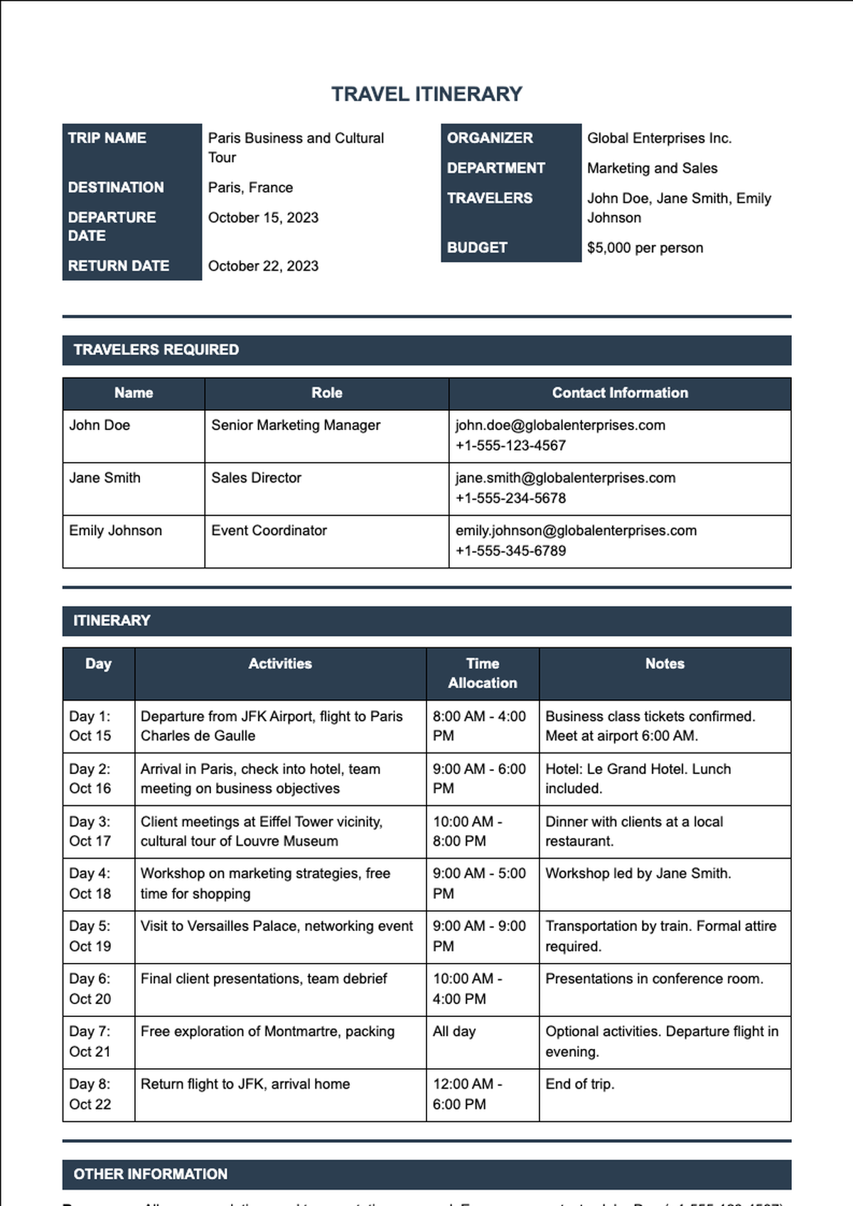 Formal meeting itinerary template with agenda and attendee sections_variant_2